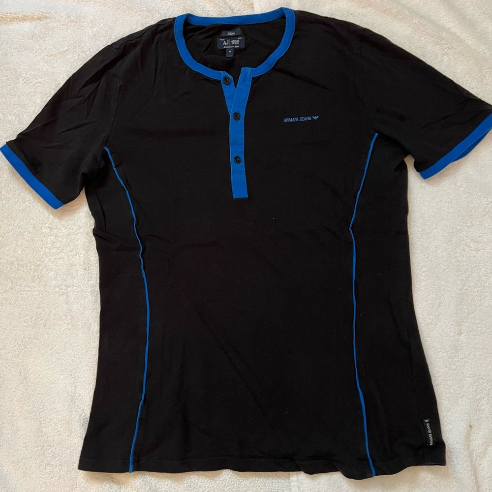 Armani Jeans black fitted t shirt. Blue details